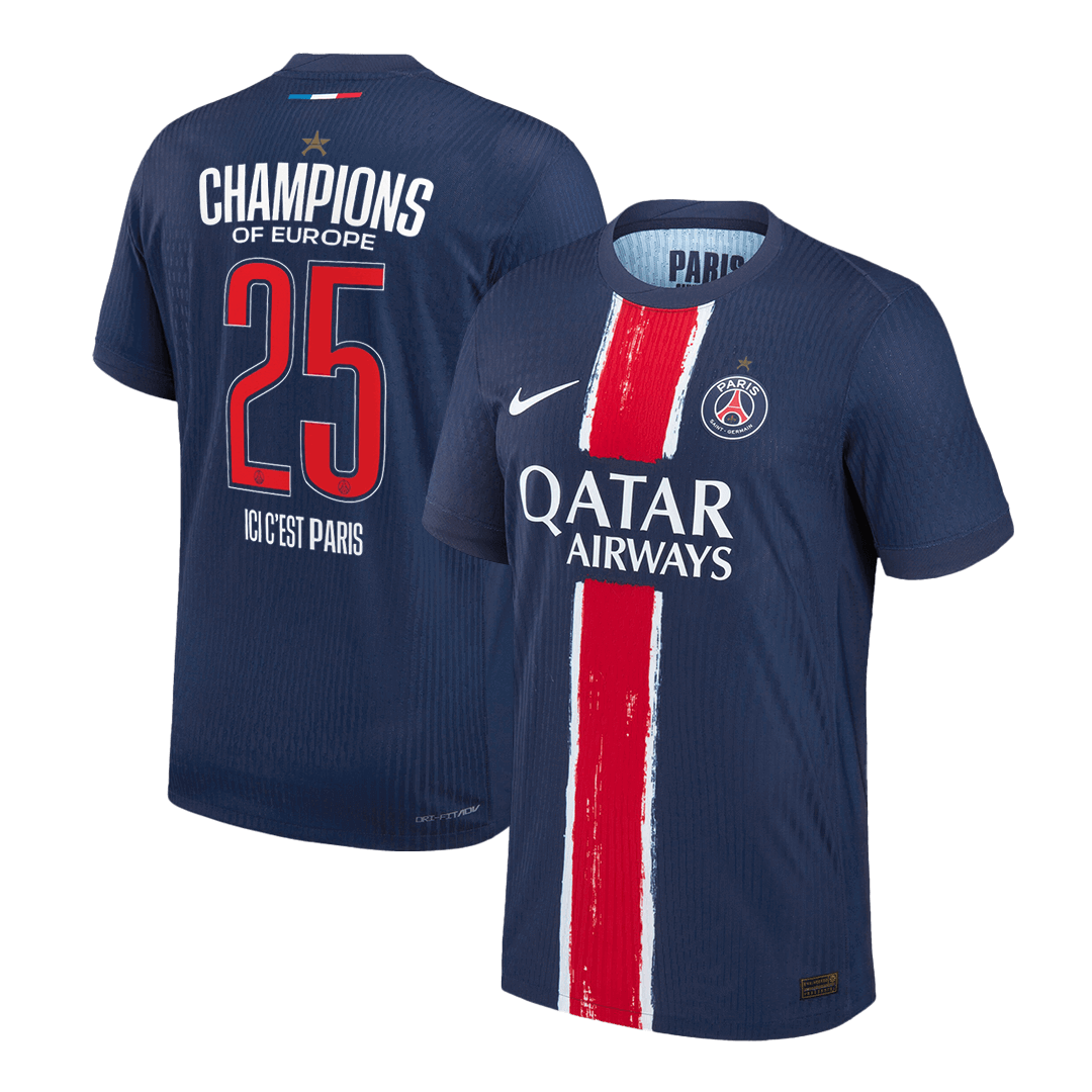 CHAMPIONS #25 PSG Home Authentic Soccer Jersey 2024/25 - CHAMPIONS OF EUROPE
